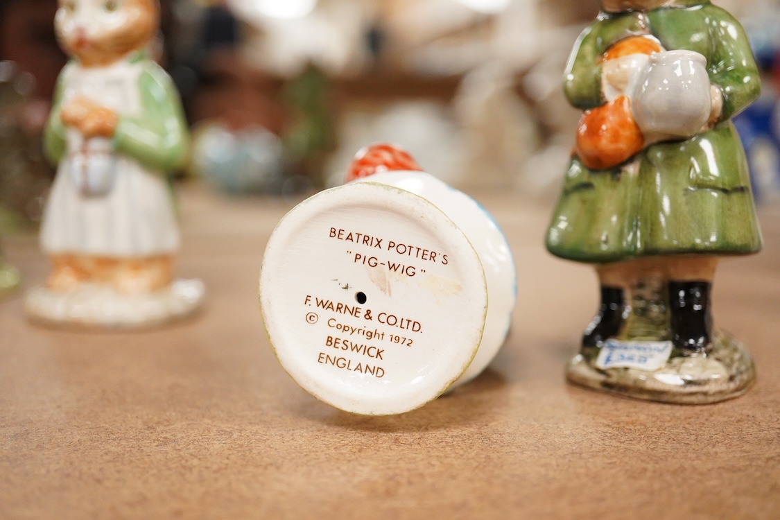 Four Beatrix Potter Beswick figures; Simpkin, Ginger, Miss Moppet and Pig-Wig, largest 10cm high